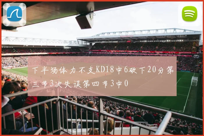 下半场体力不支KD18中6砍下20分第三节3次失误第四节3中0